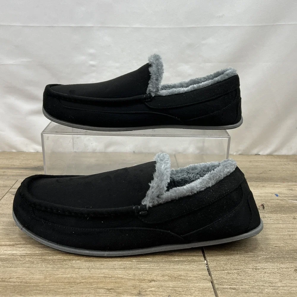 Deer‎ Stags Spun Moccasin Slippers - Black Suede Men's Size 14M